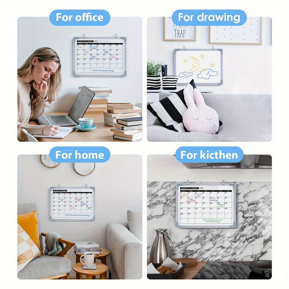 Tableau Calendrier Mensuel Effaçable Double Face Portable et Léger 40x30 cm pour Bureau et Maison by LSDLBoutique