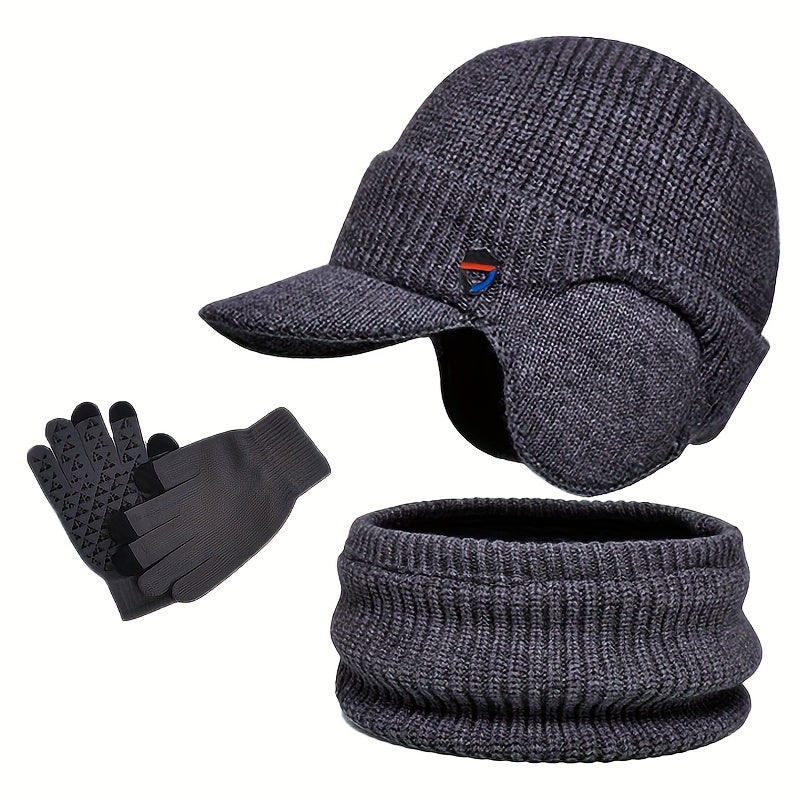 Ensemble Hiver 3 Pièces Pour Homme Bonnet Écharpe Gants Antidérapants Couvre Oreilles Intégré by LSDLBoutique.ch