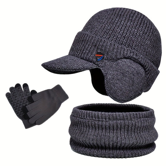 Ensemble Hiver 3 Pièces Pour Homme Bonnet Écharpe Gants Antidérapants Couvre Oreilles Intégré by LSDLBoutique.ch