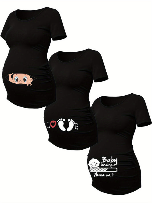 Lot De 3 T Shirts Grossesse Femme Motif Empreintes Stretch Col Rond Confort Et Liberté De Mouvement by LSDLBoutique.ch