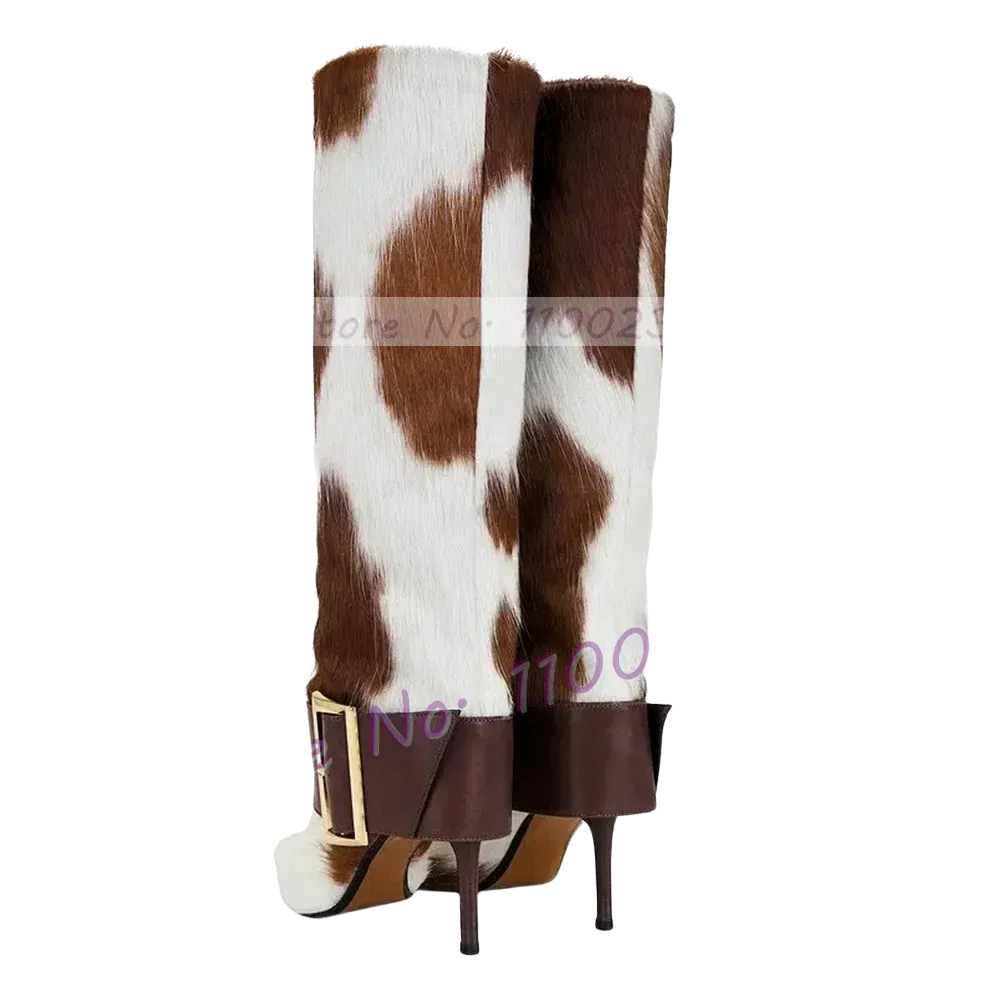 Bottes Hautes Crin De Cheval Marron Et Blanc Boucle Métal