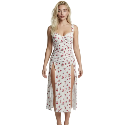 Léa's Secrets – Long white floral print slit dress – Gabriella