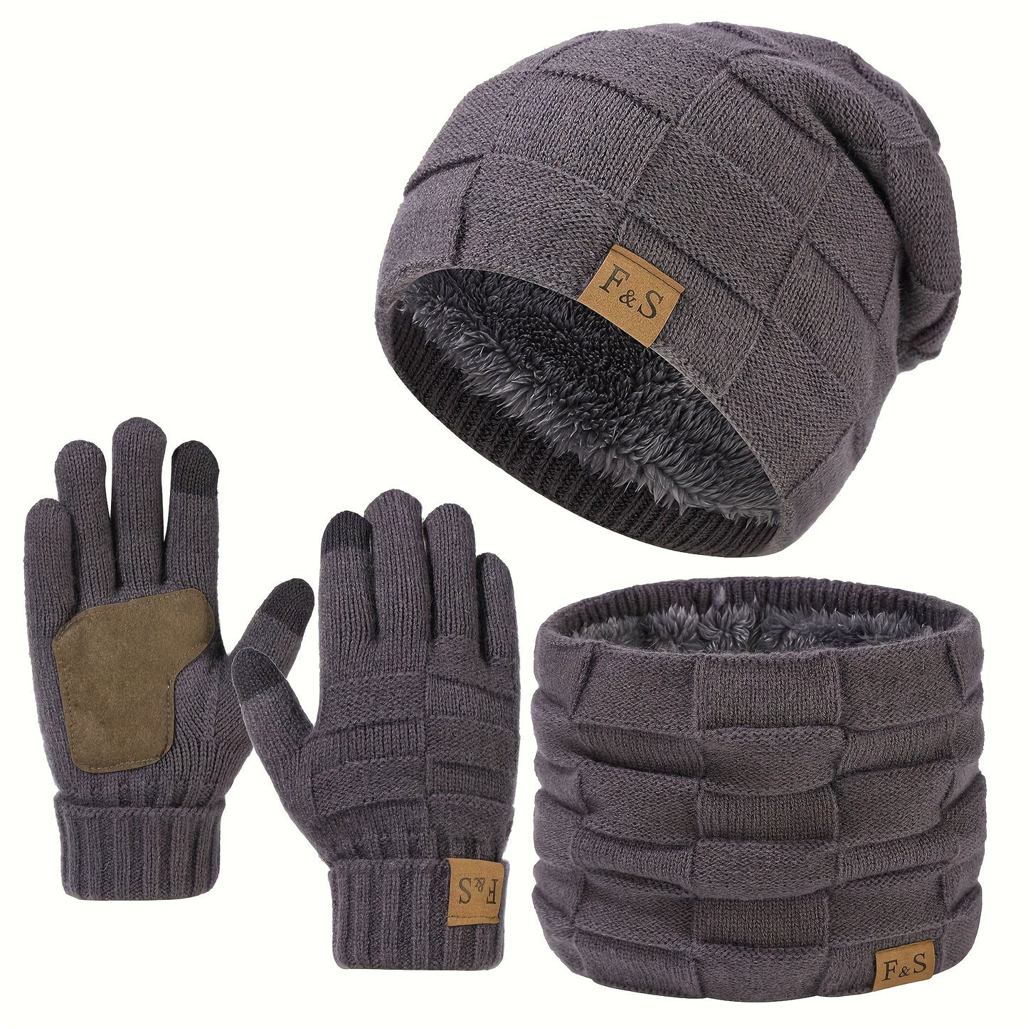 Ensemble Hiver Unisexe 3 Pièces Bonnet Écharpe Gants Chauds Léger et Confortable en Tissu Tricoté Extensible by LSDLBoutique.ch