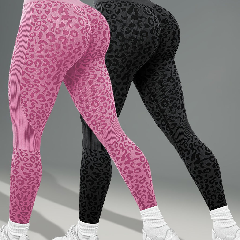 Lot de 2 Leggings Femme Taille Haute Imprimé Léopard Gainant Tissu Respirant et Opaque pour Yoga Fitness by LSDLBoutique.ch