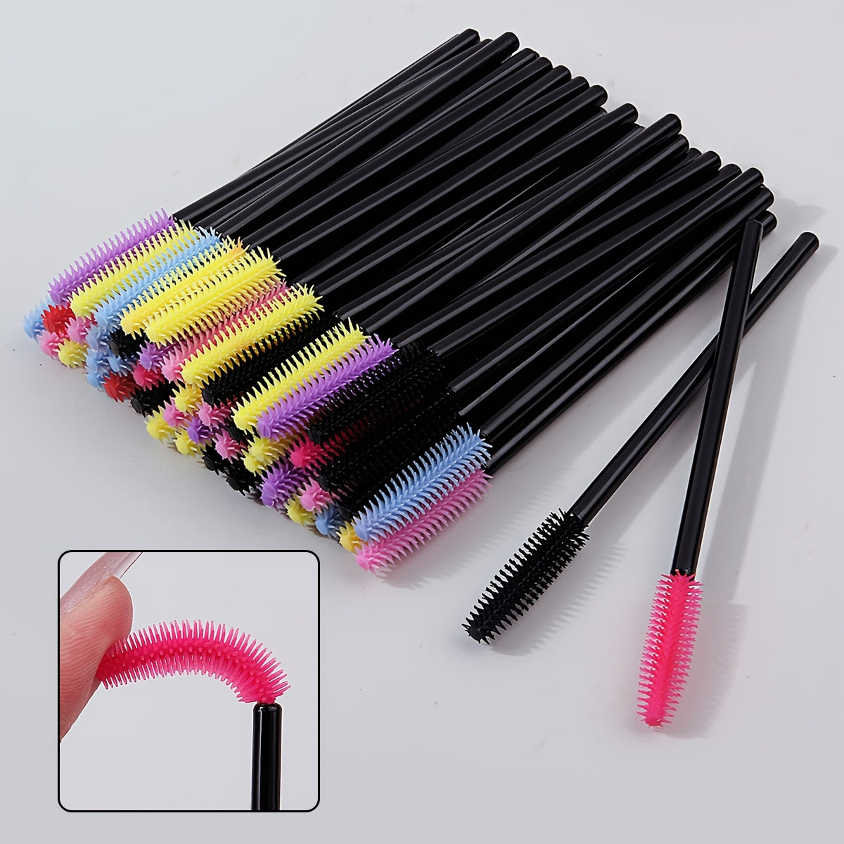 Lot de 49 Brosses Cils en Silicone Multicolores – Brosse Maquillage Jetable Professionnelle