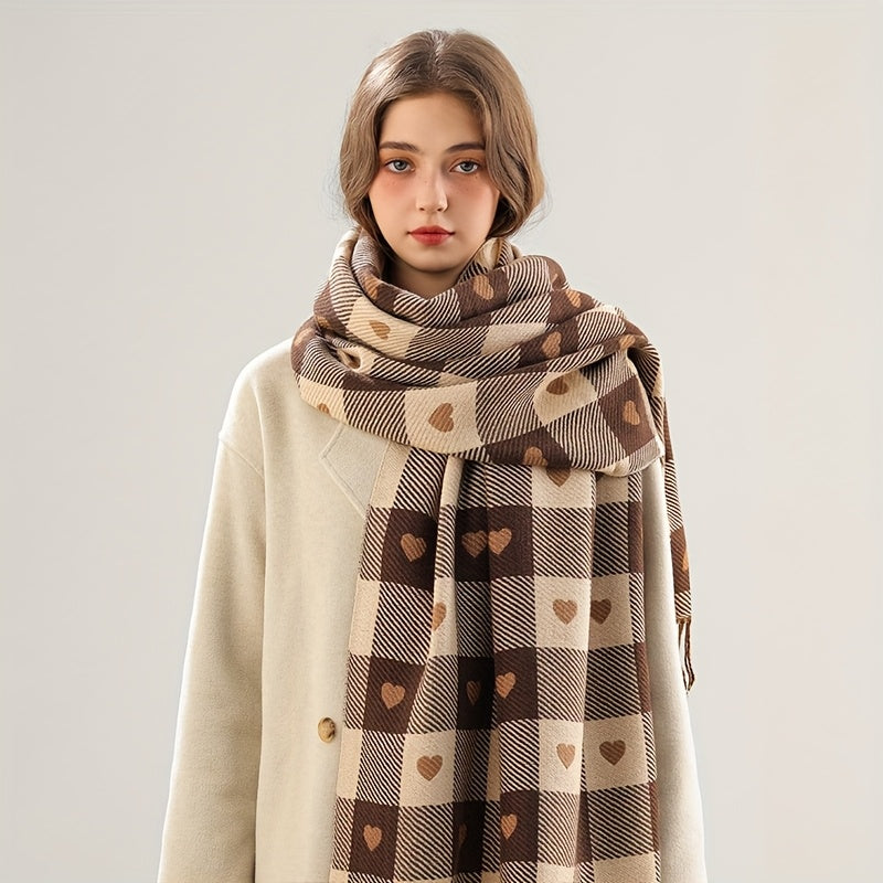Écharpe Femme Vintage Imprimé Cœurs Noire Et Marron Chaude Élégante Pour Hiver Confortable Et Luxueuse by LSDLBoutique.ch