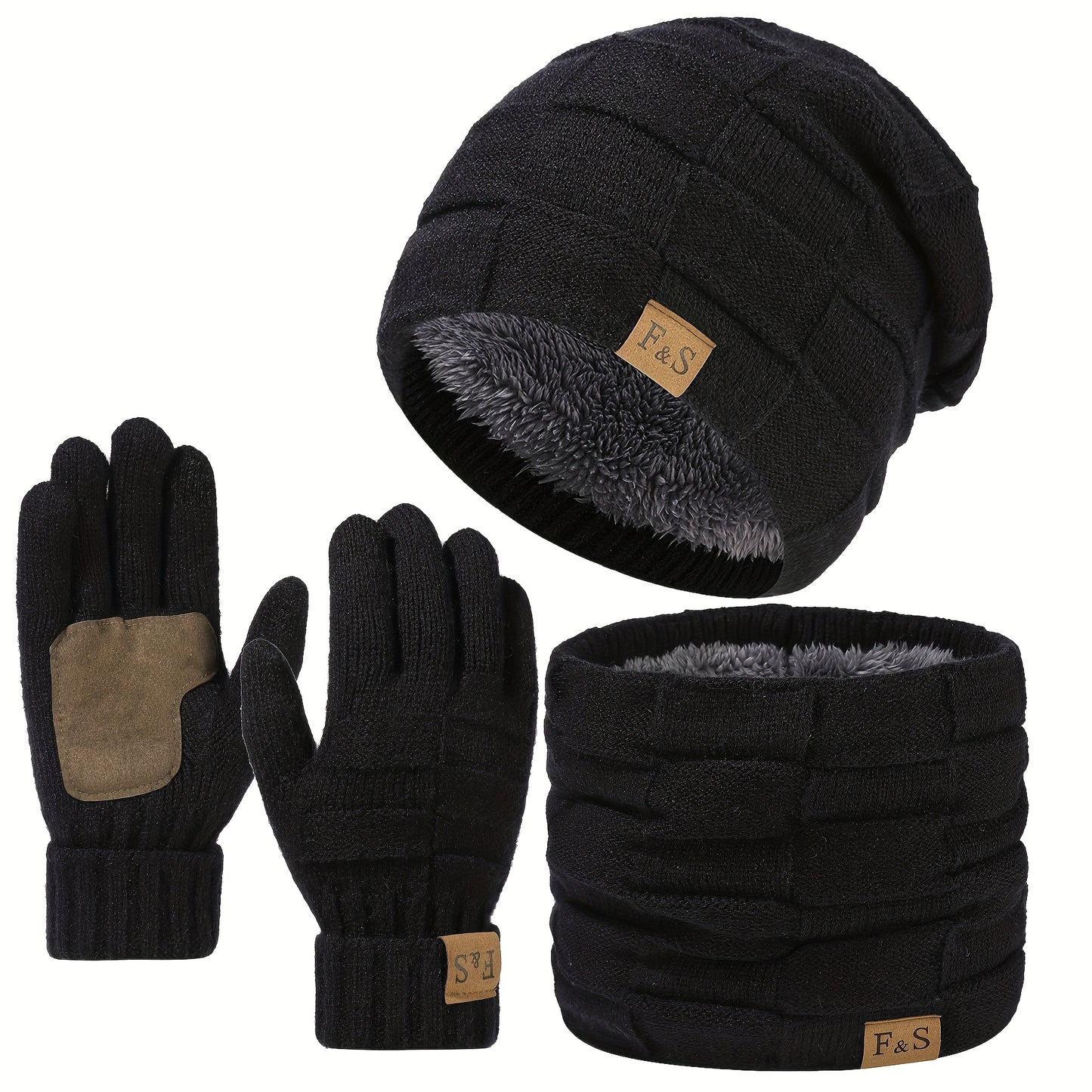 Ensemble Hiver Unisexe 3 Pièces Bonnet Écharpe Gants Chauds Léger et Confortable en Tissu Tricoté Extensible by LSDLBoutique.ch