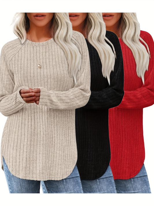 Lot De 3 Pulls Femme Élégants Col Rond Manches Longues Doux Et Légers Minimalistes Pour Le Quotidien by LSDLBoutique.ch