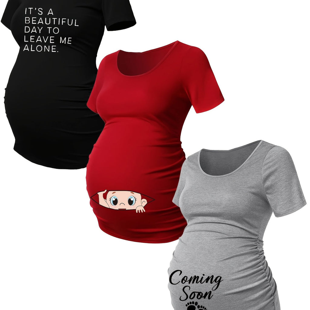 Lot De 3 T Shirts Grossesse Femme Motif Empreintes Stretch Col Rond Confort Et Liberté De Mouvement by LSDLBoutique.ch