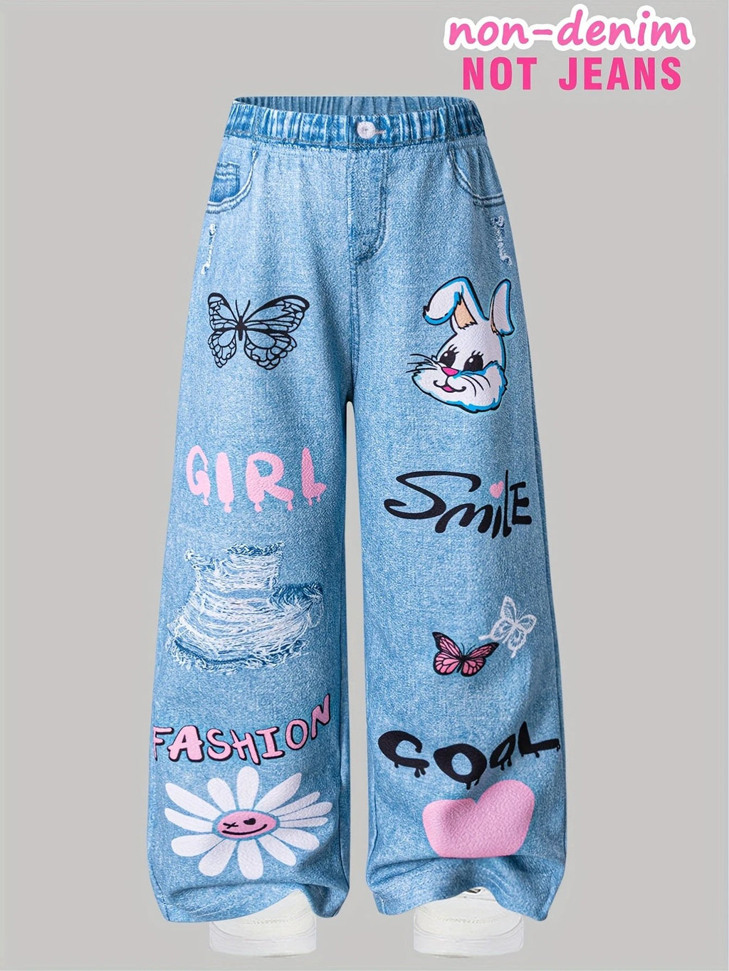 Not Jeans Pantalons Filles Longs Lot de 3 Graffiti Lettres Fleurs