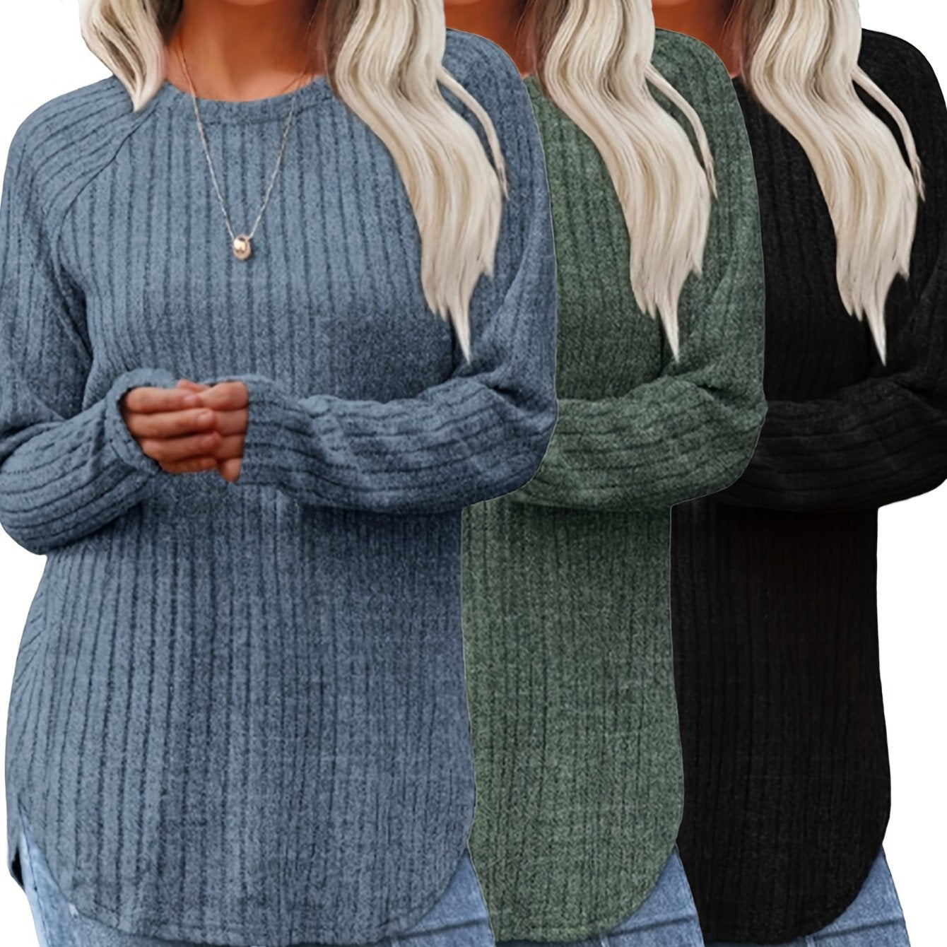 Lot De 3 Pulls Femme Élégants Col Rond Manches Longues Doux Et Légers Minimalistes Pour Le Quotidien by LSDLBoutique.ch