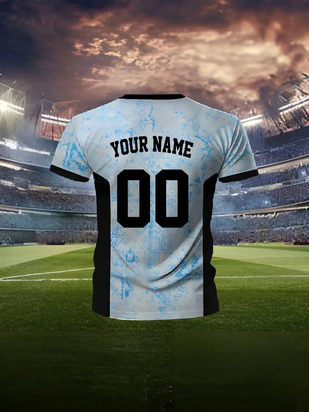 Personalisiertes Fußballtrikot mit Namen und Nummer, blau/schwarz