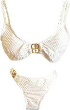 Téa – Bikini Blanc 2 pièces avec Anneau doré Central
