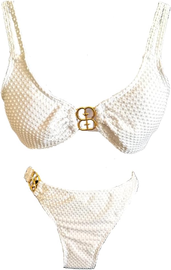 Téa – Bikini Blanc 2 pièces avec Anneau doré Central