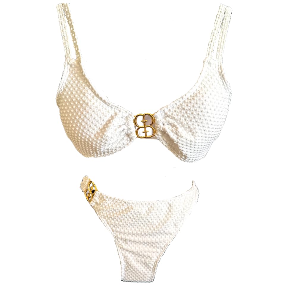 Téa – Bikini Blanc 2 pièces avec Anneau doré Central