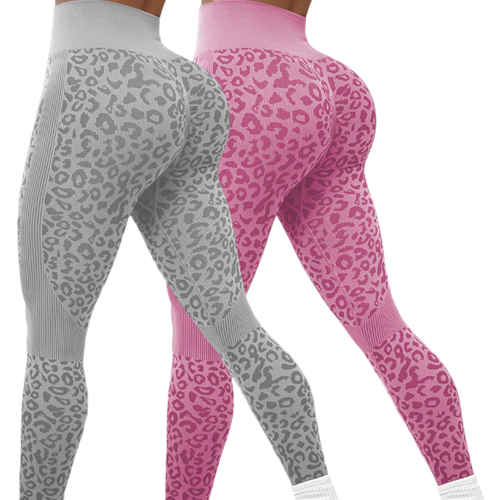 Lot de 2 Leggings Femme Taille Haute Imprimé Léopard Gainant Tissu Respirant et Opaque pour Yoga Fitness by LSDLBoutique.ch