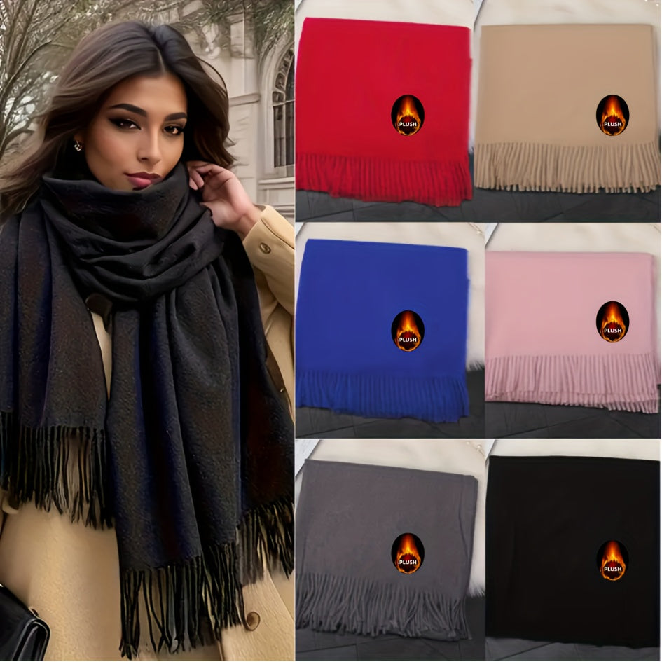 Foulard Femme Élégant à Franges Style Bohème Hiver Coloris Unis Tissu Jacquard Doux et Résistant by LSDLBoutique.ch