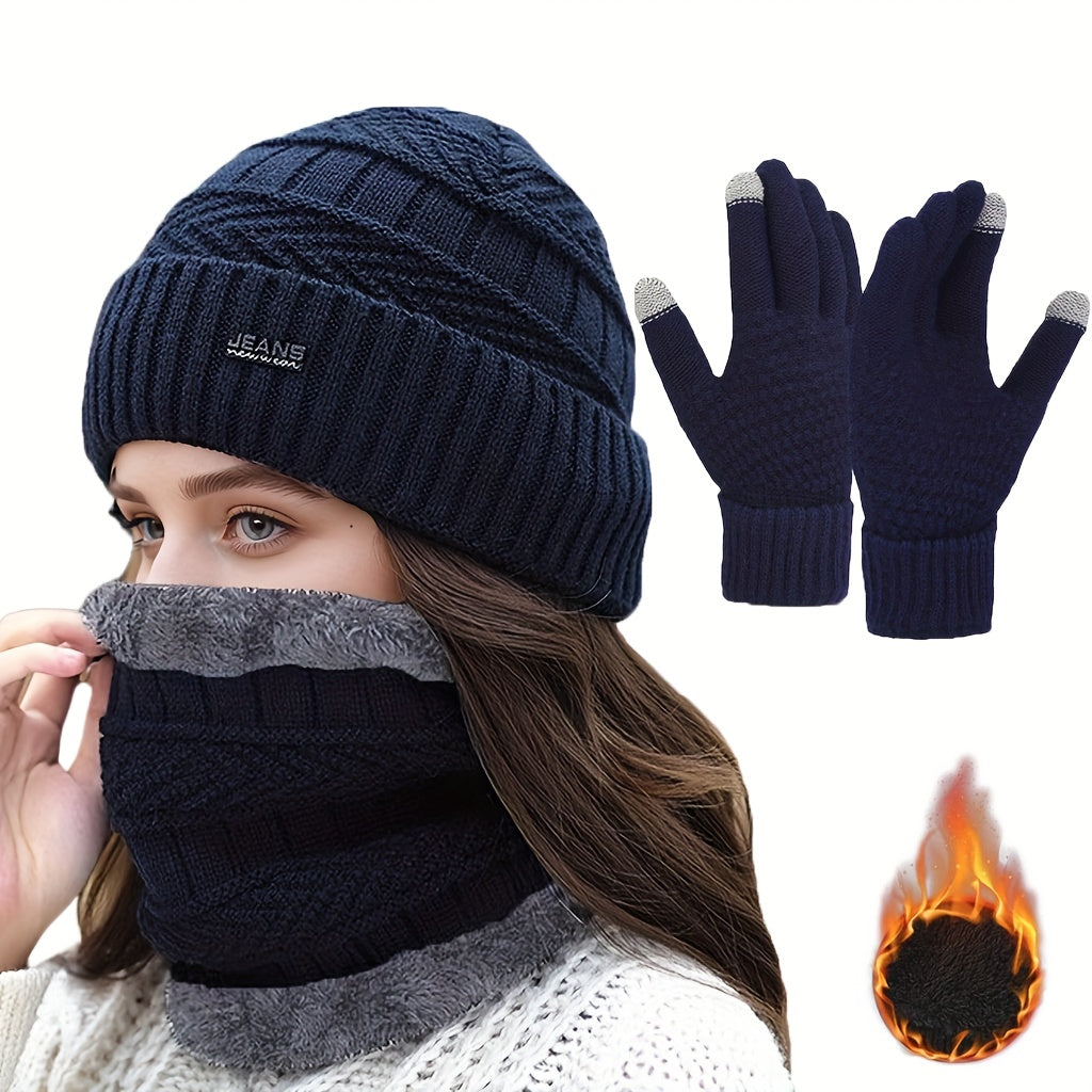 Ensemble Thermique Hiver Trois Pièces Bonnet Écharpe Gants Chauds Confort Quotidien Durable by LSDLBoutique.ch