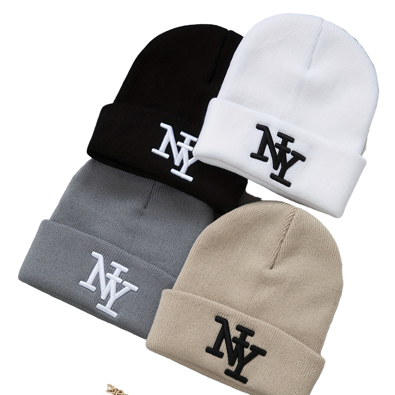 Pack de 3 Bonnets Hiver Unisex NY Tricotés Chauds Logo Brodé Pour Style Urbain Confort by LSDLBoutique.ch