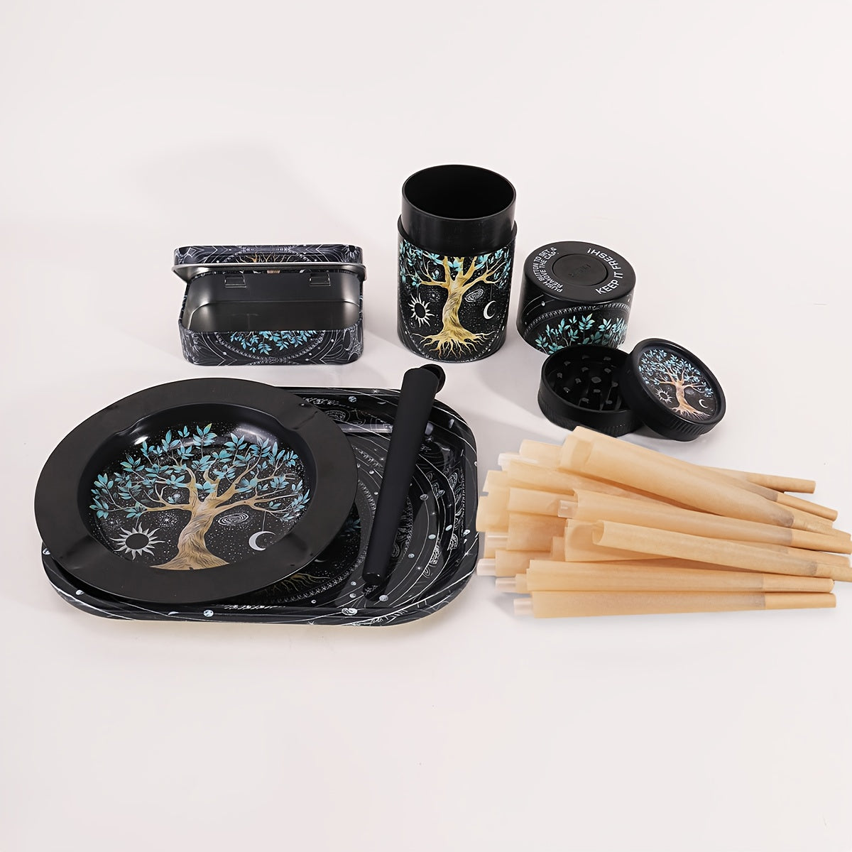 Coffret Fumeur 31pcs : Cones, Grinder, Cendrier, Boîte Métal, Accessoires by LSDLBoutique.ch