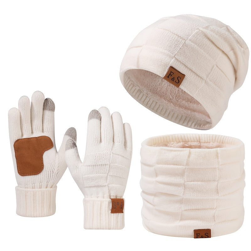 Ensemble Hiver Unisexe 3 Pièces Bonnet Écharpe Gants Chauds Léger et Confortable en Tissu Tricoté Extensible by LSDLBoutique.ch