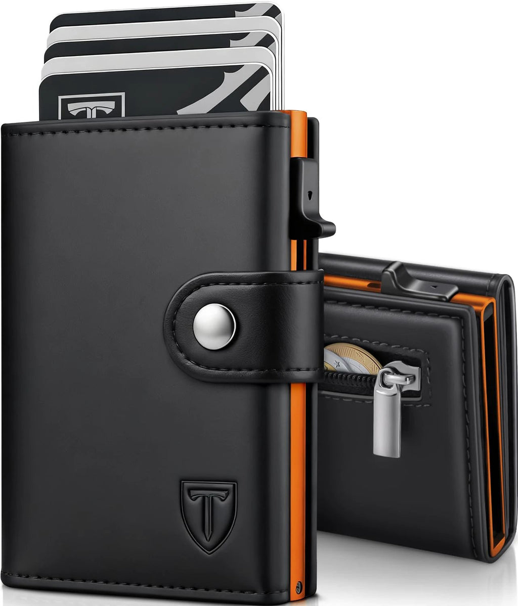 TENBST Men's Leather Wallet, RFID Blocking Card Holder, 8 Credit Card Holders, Credit Card Holder with Banknote Compartment and Coin Pocket – Gift Box