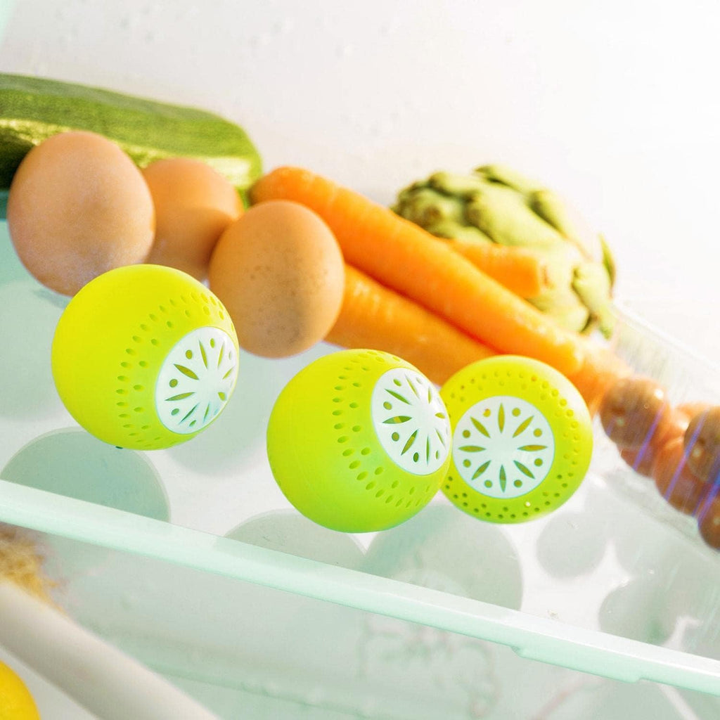 InnovaGoods - Éco-Boules pour Réfrigérateur 3 Unités, Prolonge la Fraîcheur des Aliments, Absorbe Gaz et Odeurs, Réutilisable, Éco-Responsable, ABS sans BPA, Citronier, 5x5x5 cm, Plastique