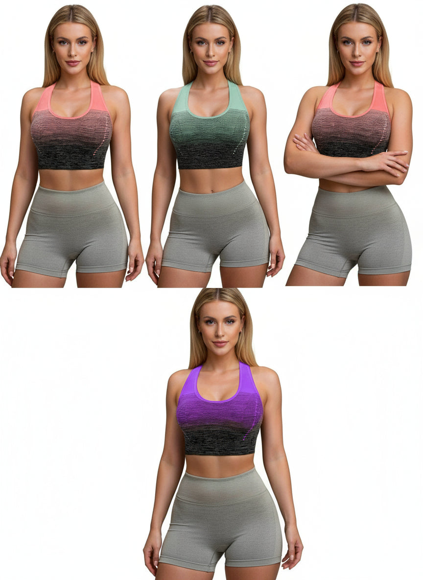Lot De 4 Brassières De Sport Femme Dos Croisé Contrasté Maintien Léger Confort Sans Couture by LSDLBoutique.ch
