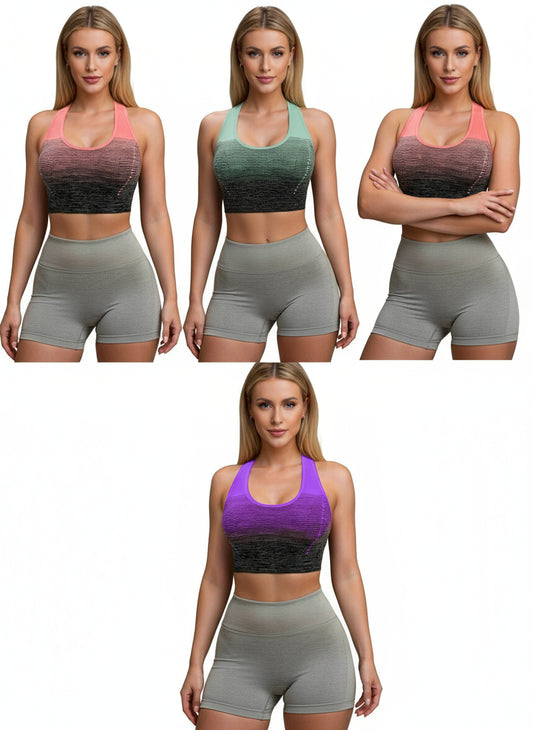 Lot De 4 Brassières De Sport Femme Dos Croisé Contrasté Maintien Léger Confort Sans Couture by LSDLBoutique.ch