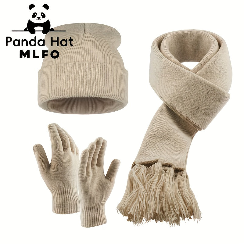 Ensemble Hiver 3 Pièces Bonnet Gants Écharpe Tricotés Confort Léger Acrylique 100 Pourcent Isolation Chaude MLFO by LSDLBoutique.ch