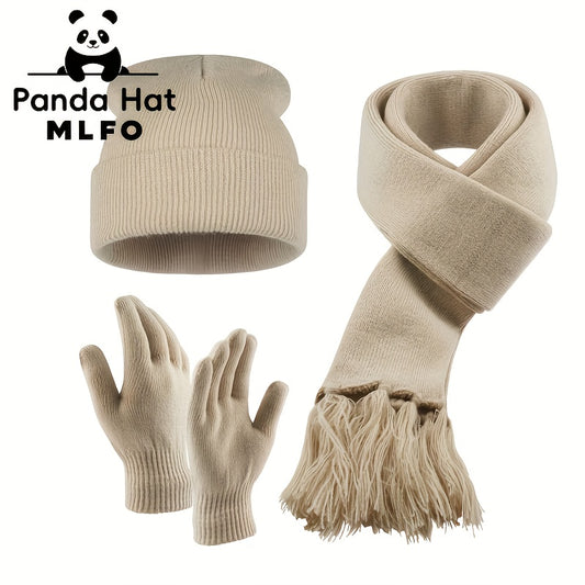 Ensemble Hiver 3 Pièces Bonnet Gants Écharpe Tricotés Confort Léger Acrylique 100 Pourcent Isolation Chaude MLFO by LSDLBoutique.ch