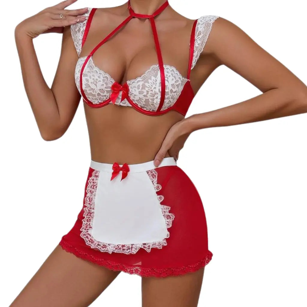 Louise - Red and White Lace - French Maid