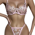 Louane - Light Bra Set - Thong - Butterfly Patterns