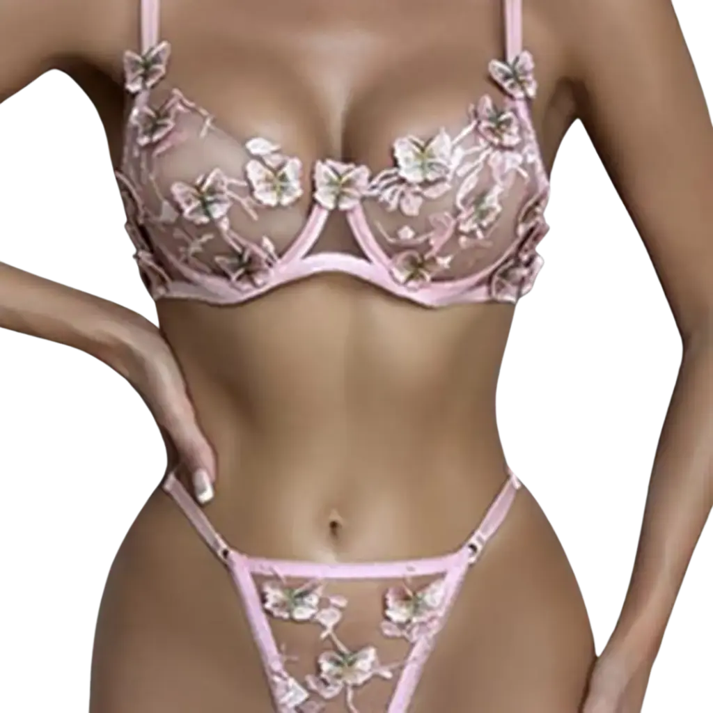 Louane - Light Bra Set - Thong - Butterfly Patterns
