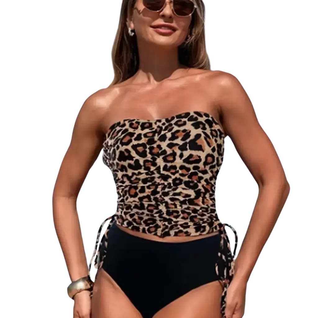 Volga - Leopard Bustier Swimsuit - Black Bottoms