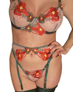 Pamela - Green Lingerie with Floral Embroidery