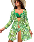 Naïma – Kimono tropical + Bikini vert 2 pièces