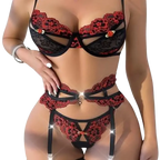 Samantha - Bra Set - Thong - Garter Belt - Floral