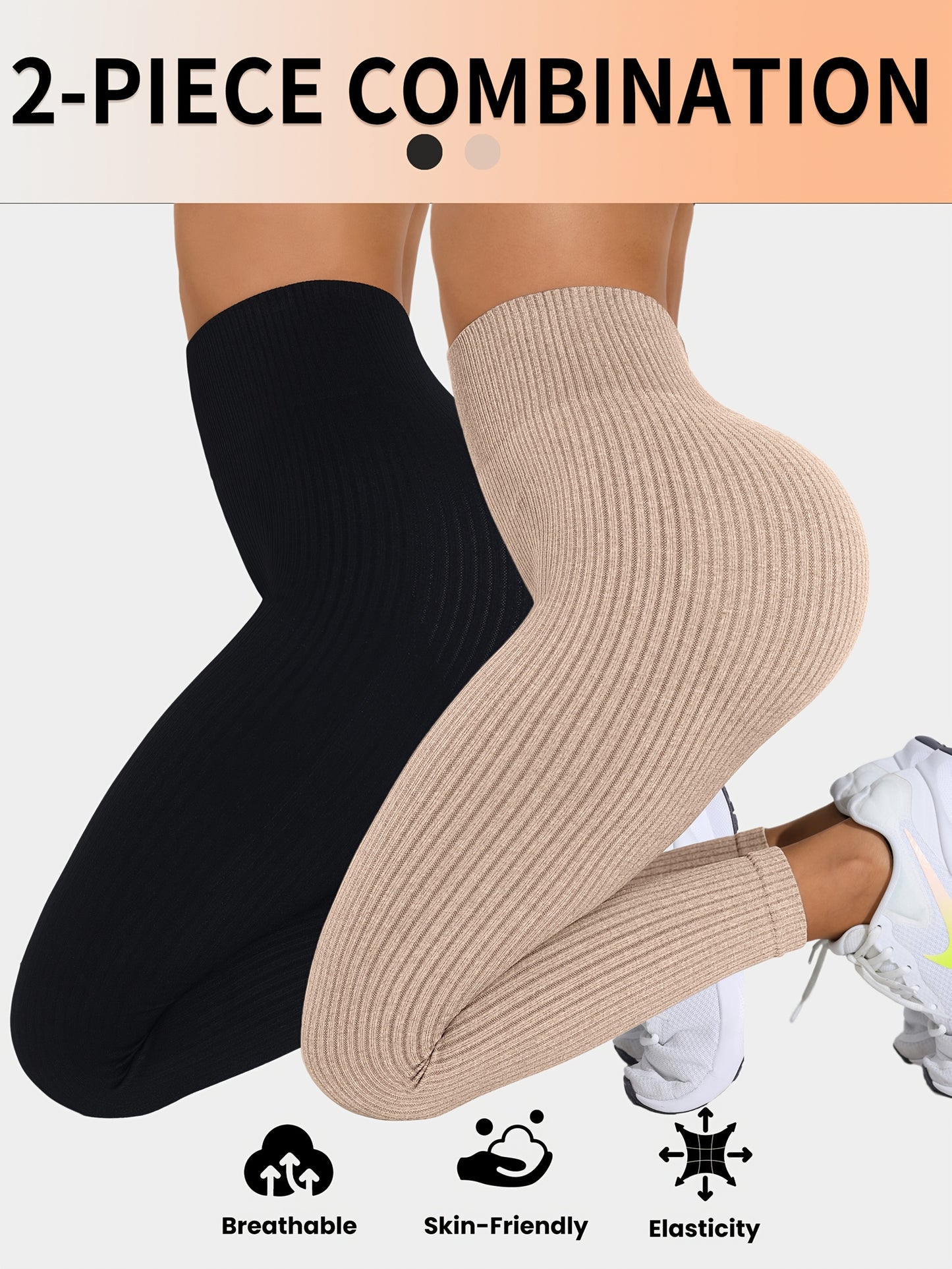 Lot De 2 Leggings Femme Taille Haute Côtelés Confort Stretch Respirants Idéal Yoga Et Fitness by LSDLBoutique.ch