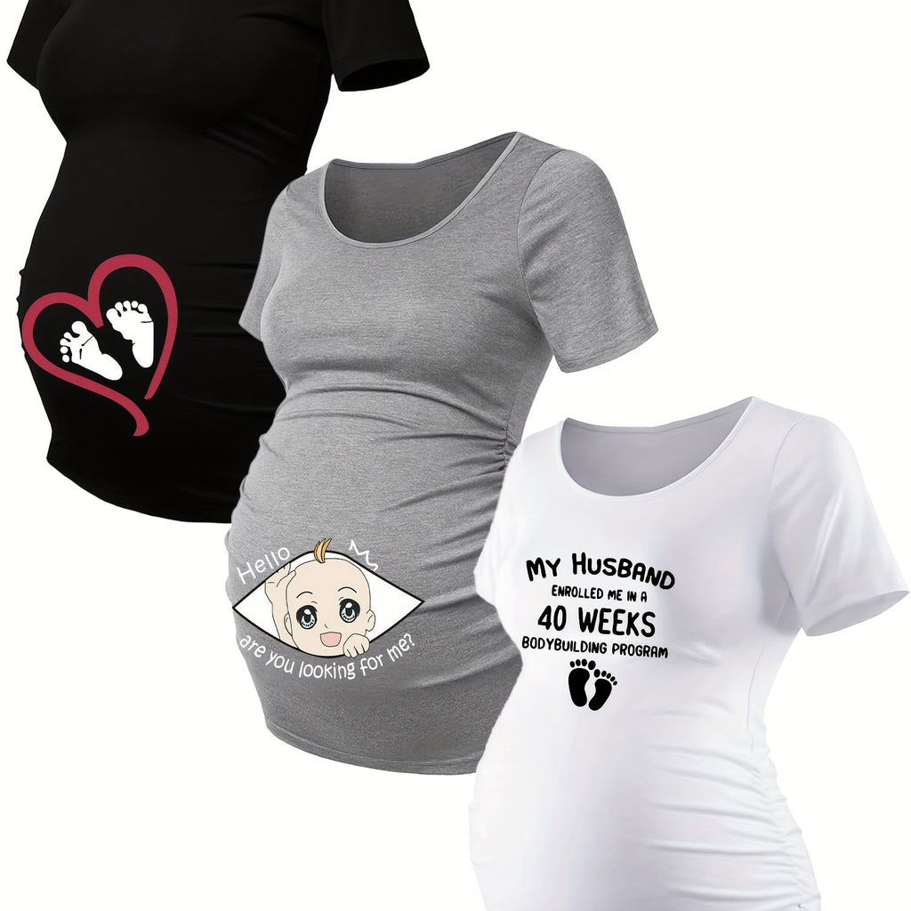 Lot De 3 T Shirts Grossesse Femme Motif Empreintes Stretch Col Rond Confort Et Liberté De Mouvement by LSDLBoutique.ch