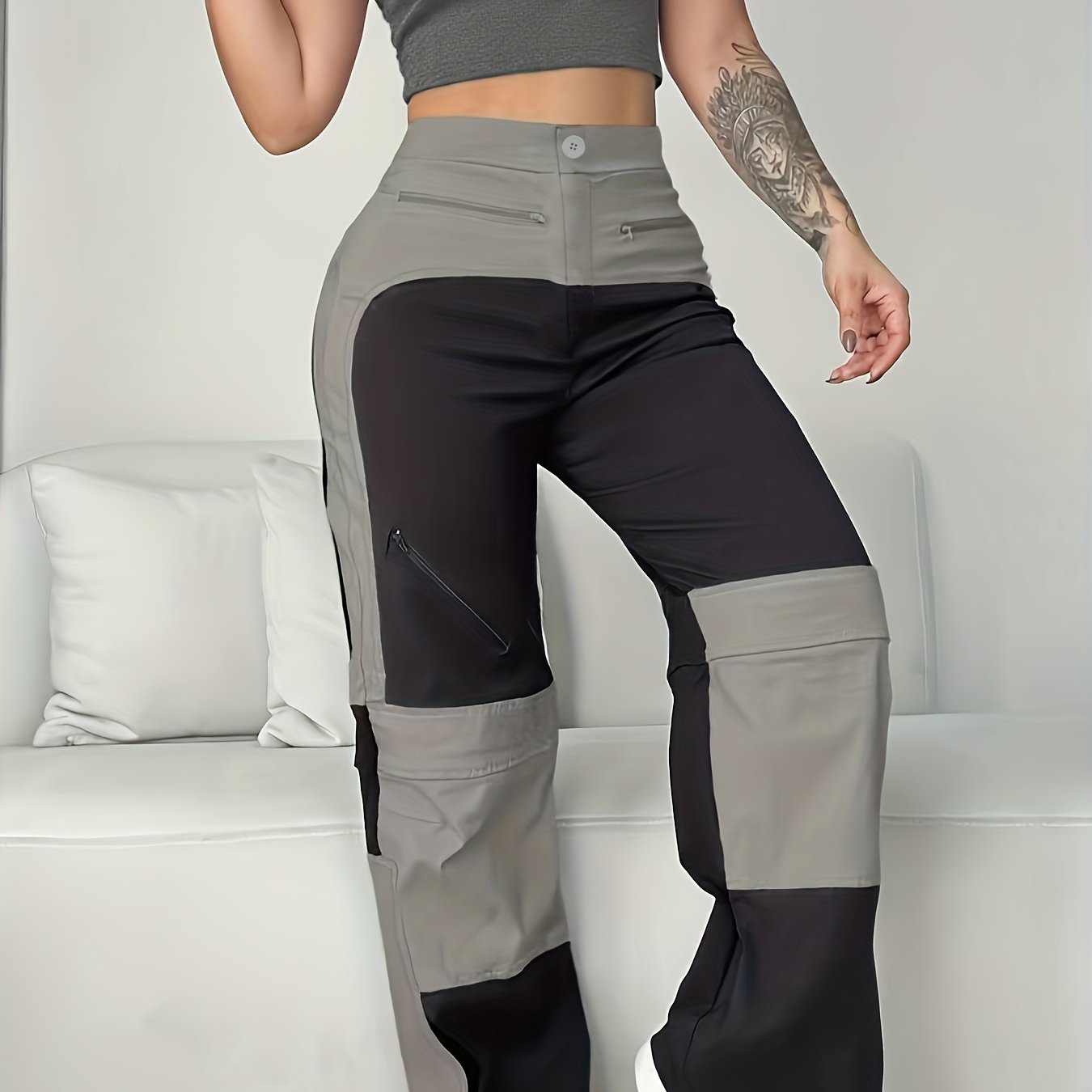 UrbanEase – Pantalon Cargo Femme Vintage à Blocs de Couleur by LSDLBoutique.ch