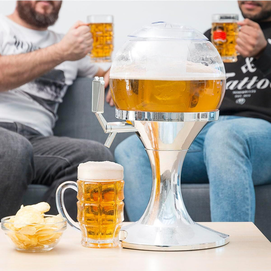 InnovaGoods - Distributeur de Bière Réfrigérant 3,5L, Machine à Jus de Fruits, Fontaine d'alcool avec Réservoir à Glaçons, PMMA Transparent et Argent Métallique, 24x24x42 cm, sans BPA