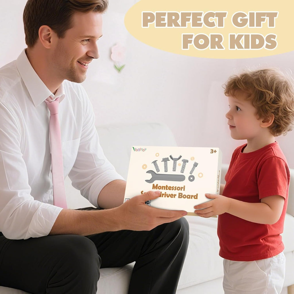 Vanplay Jouet Enfant 3 Ans, Jeux Montessori Outils Enfant Jouet en Bois Planche Montessori avec Visseuse Enfant, Serrure et Clé, Jeux Educatif Cadeau Enfant 3 4 5 Ans Garcon Fill