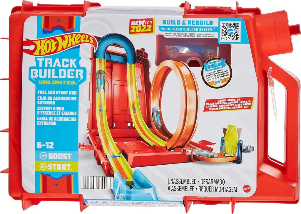 Hot Wheels Coffret Construction Circuit Petite Voiture Cascades Bidon D’Essence Track Builder Unlimited, 1 Véhicule Inclus, Jouet Enfant, A Partir De 6 Ans, HDX78