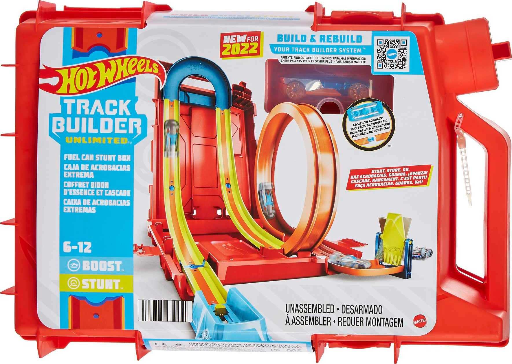 Hot Wheels Coffret Construction Circuit Petite Voiture Cascades Bidon D’Essence Track Builder Unlimited, 1 Véhicule Inclus, Jouet Enfant, A Partir De 6 Ans, HDX78