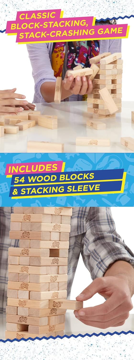 Hasbro Gaming Jenga, Jeu de société en Bois, Jeu de Voyage pour Enfant et familles, Version française, Idées Cadeaux d'anniversaire, À partir de 6 Ans