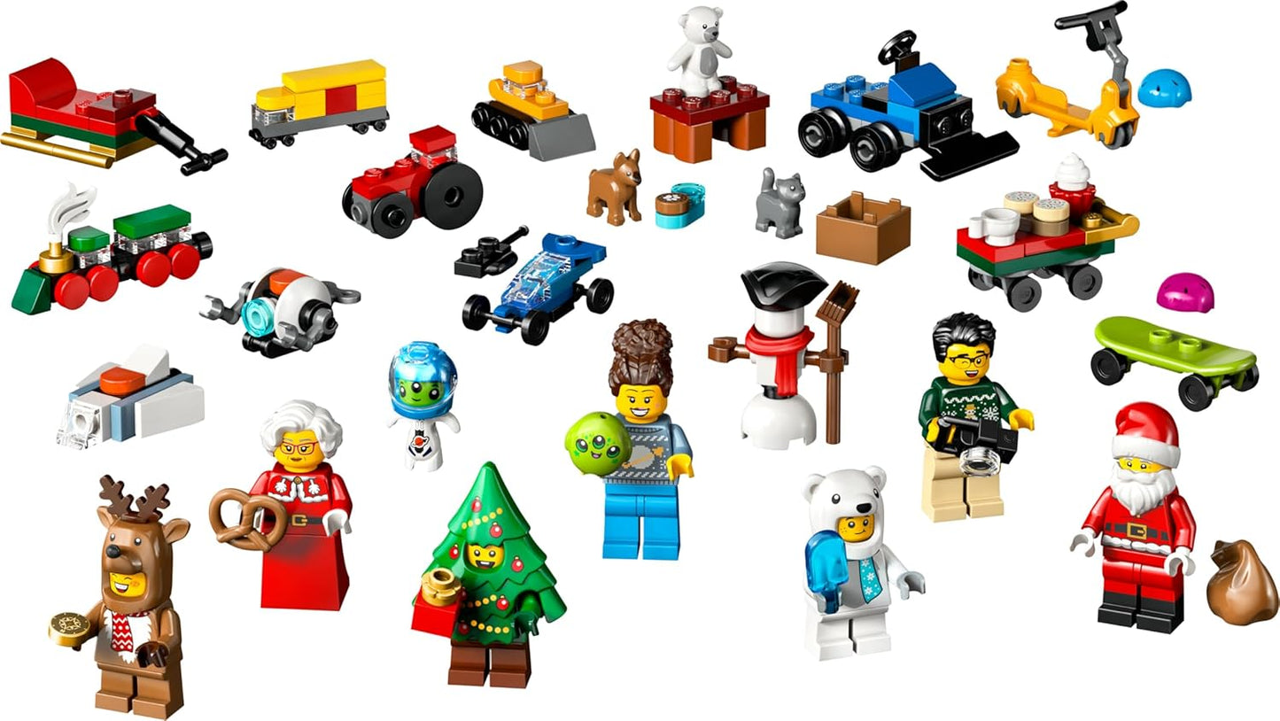 LEGO City Le Calendrier de l'Avent 2025 - Jeu pour Garçon ou Fille dès 5 Ans - Compte à Rebours Avant Noël avec 24 Surprises Dont Un Train, Une Voiture, Un Tracteur & 7 Minifigurines - Cadeau 60475