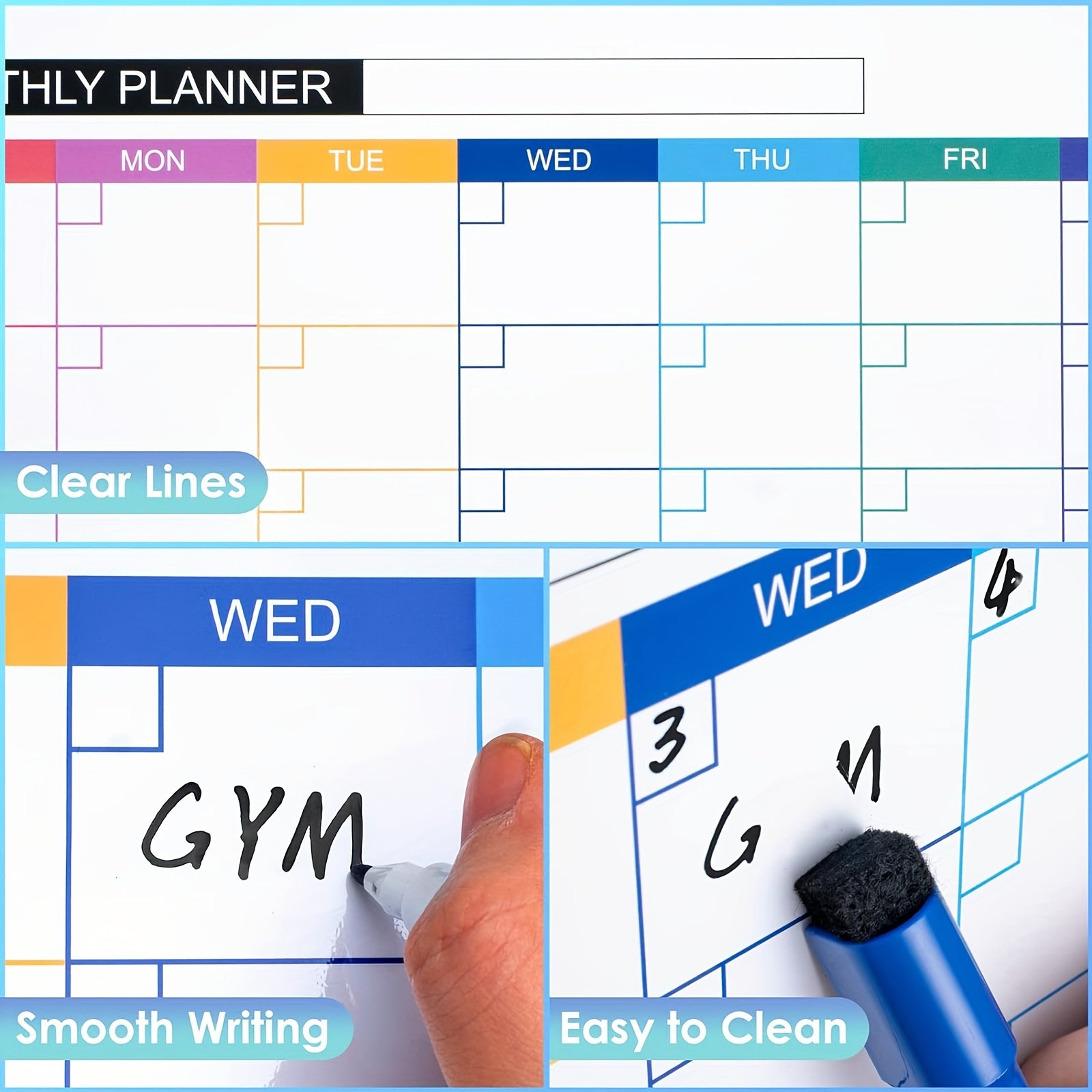 Tableau Calendrier Mensuel Effaçable Double Face Portable et Léger 40x30 cm pour Bureau et Maison by LSDLBoutique