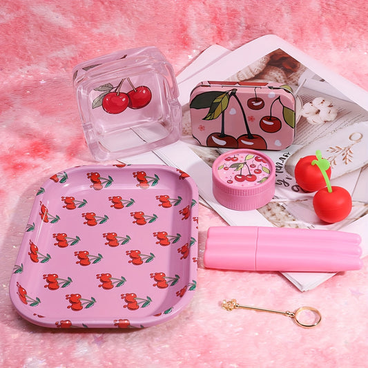 Set Fumeur Femme 7pcs Cerise : Plateau, Grinder, Étui, Cendrier by LSDLBoutique.ch