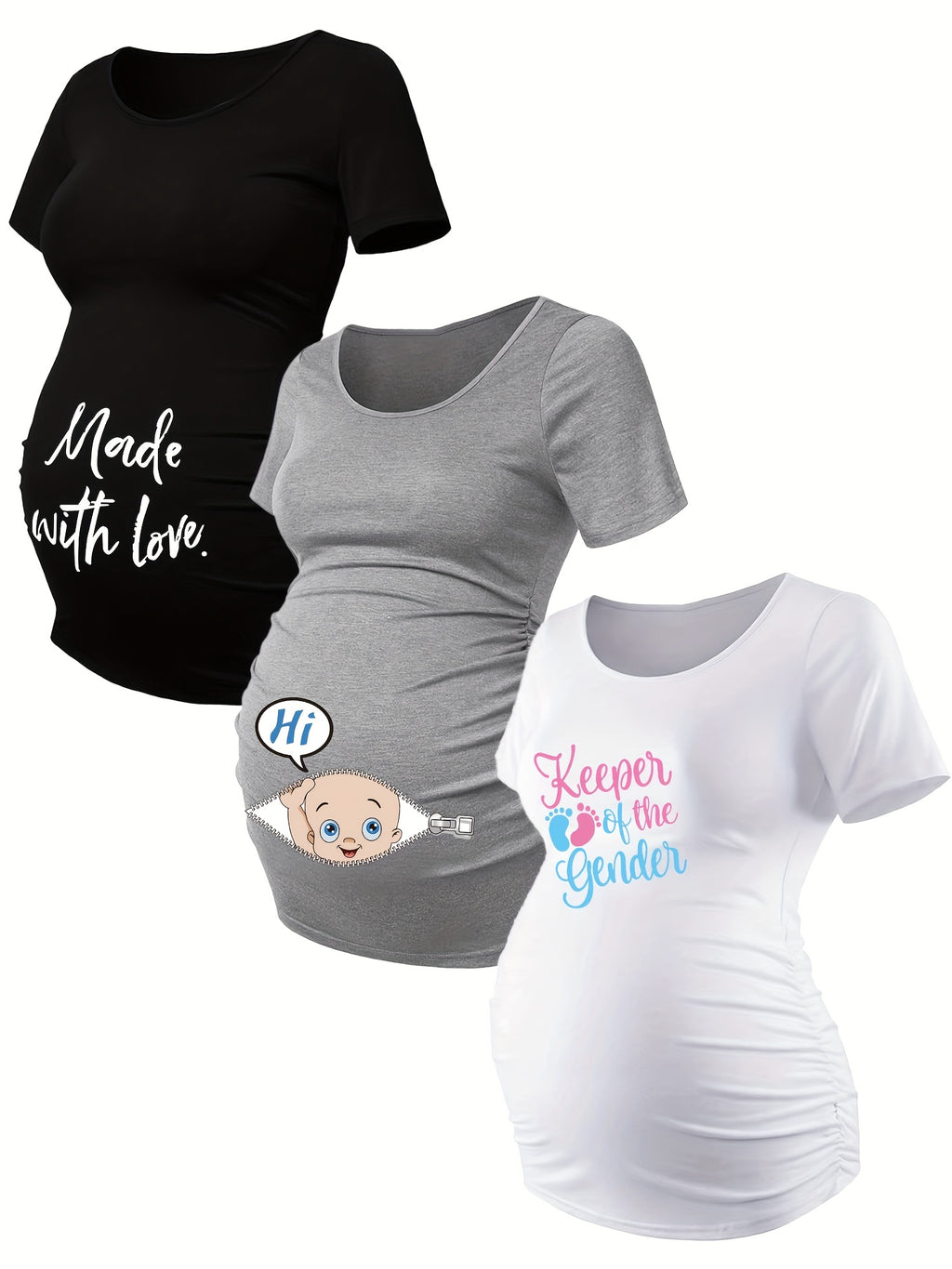 Lot De 3 T Shirts Grossesse Femme Motif Empreintes Stretch Col Rond Confort Et Liberté De Mouvement by LSDLBoutique.ch
